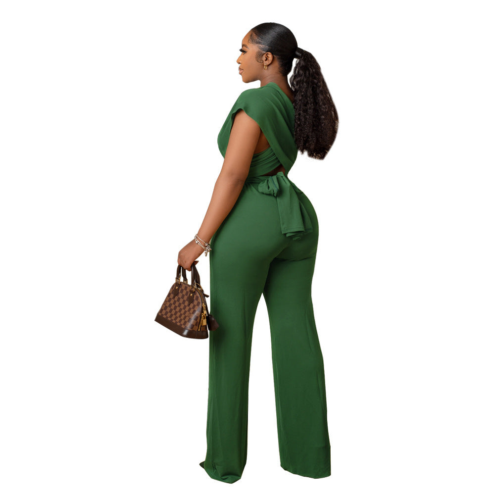 Fashion Ladies Solid Color Waisted Women's Jumpsuit