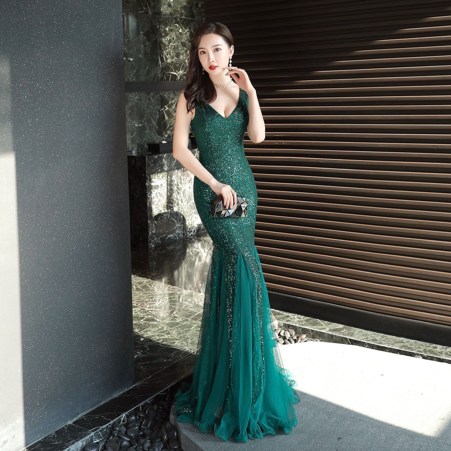 Banquet Temperament Elegant Annual Meeting Long Style Fishtail Sequins Sexy Dress