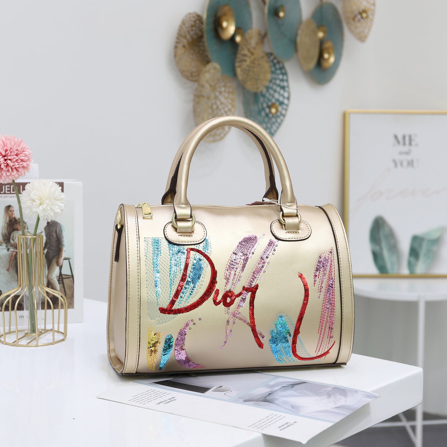 Fashion Portable Messenger Pillow Sequin Embroidery Female Bag