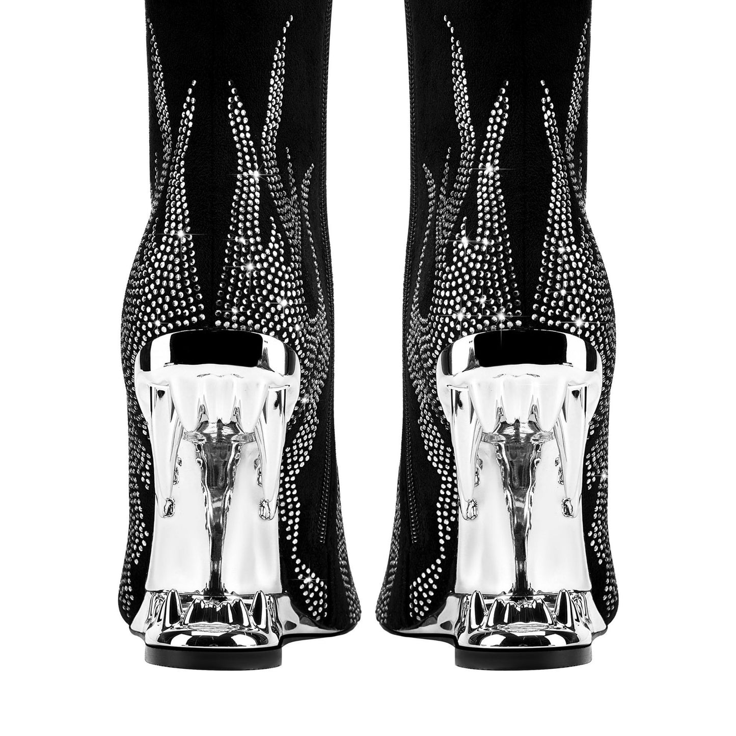 Europäischen Und Amerikanischen Stil Tiger Zahn Profilierte Ferse Dünne Stretch Stiefel Strass Flamme