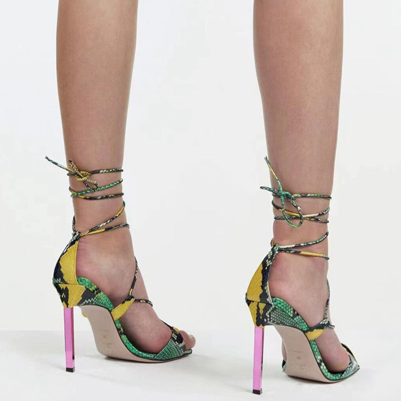 Female Square Toe Cross Lace-up Cutout Sandals