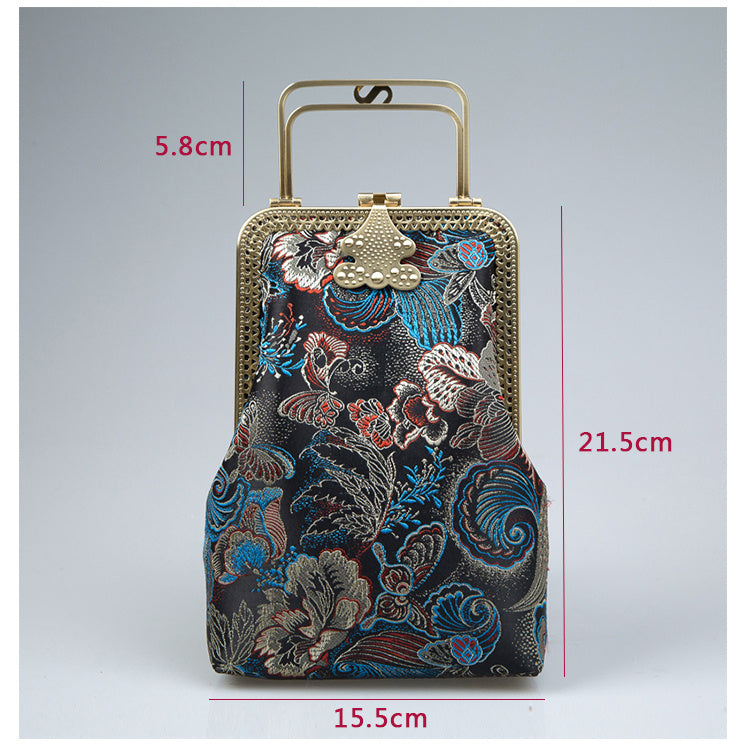 Handmade Non-iron High-foot Button Cell Phone Fabric Diagonal Bag