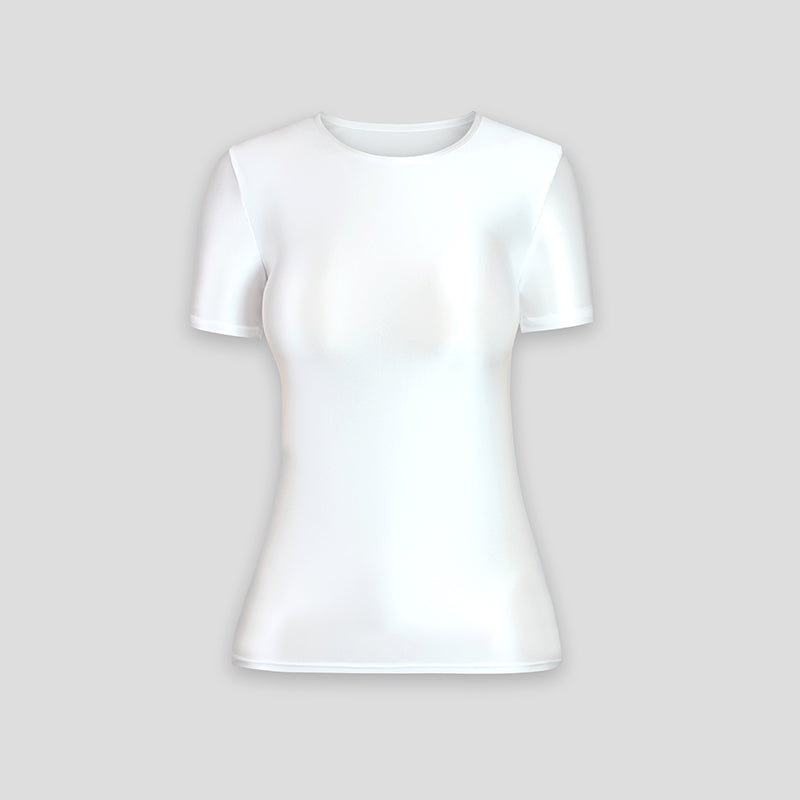 Camisa fina de spandex de manga corta con parte inferior elástica para mujer