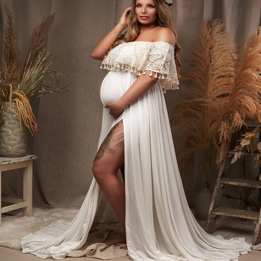 Vestido de fotografía de mujeres embarazadas con borlas