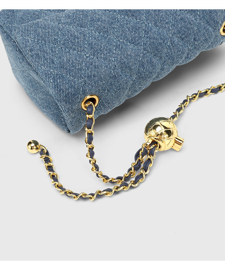 Denim Golden Ball Kette Tasche Frauen Ausländischen Stil Pendler Messenger Achselhöhle