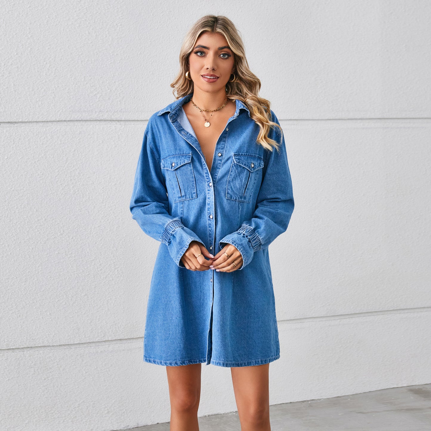 Europäisches und amerikanisches neues Denim-Kleid mit lockerer Waschung