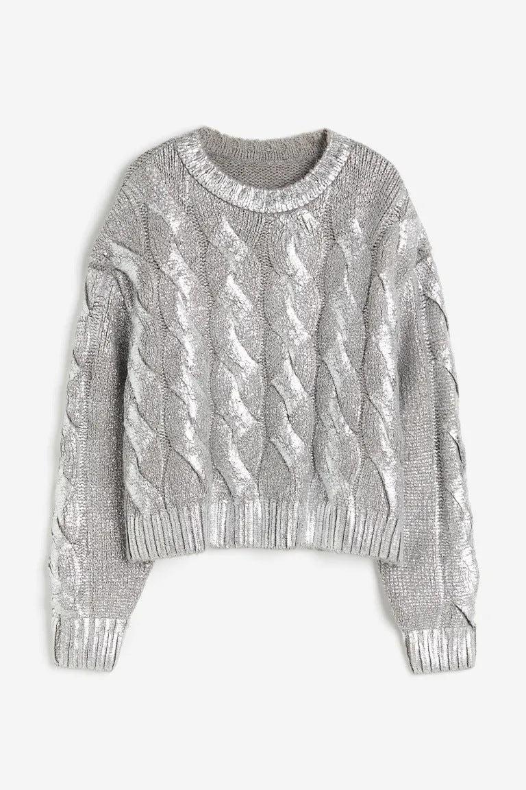 Fashion Metal Rib Twisted Sweater Pullover