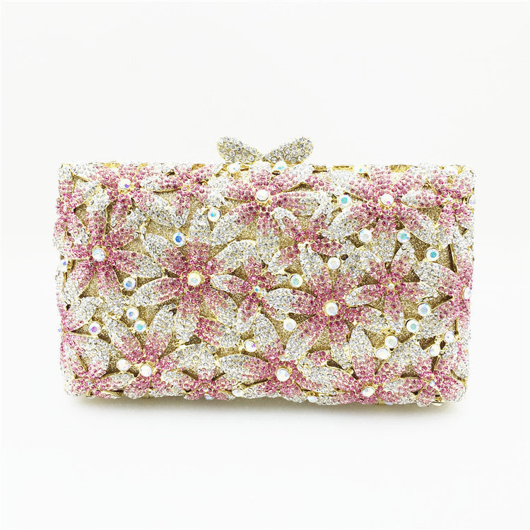 European And American Boutique Flower Rhinestone Dinner Clutch