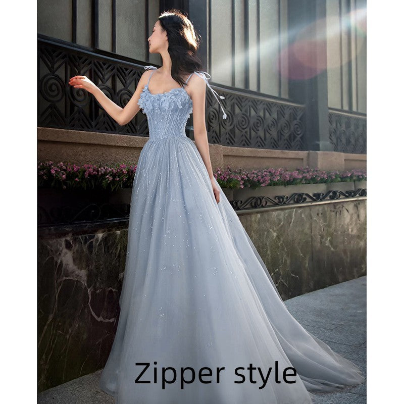 Graduation Banquet Performance With Blue Suspender Evening Dress