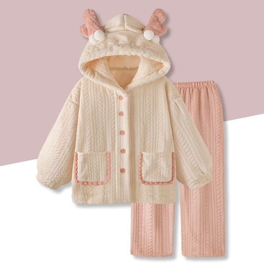 Women's Fashion Flannel Long Sleeve Warm Student Homewear Sets