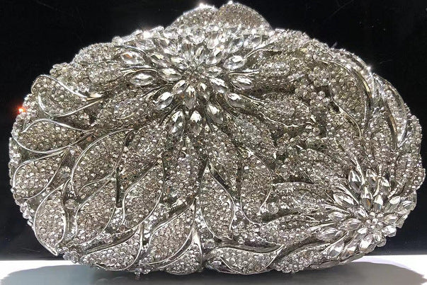 Female Leaf Flower Inlaid Diamond Dinner Bag