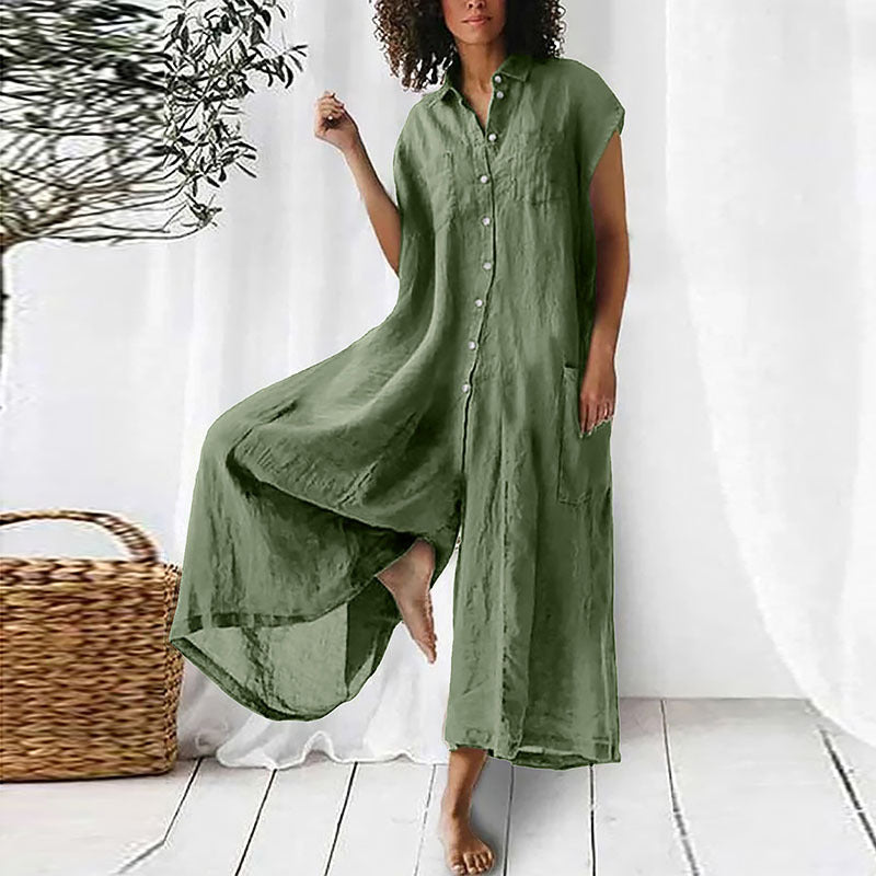 Women's Solid Color Casual Long-sleeved Mid-length Jumpsuit