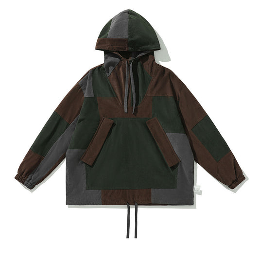 Autumn Mountain Outdoor Stitching Corduroy Color Block Hooded Jacket