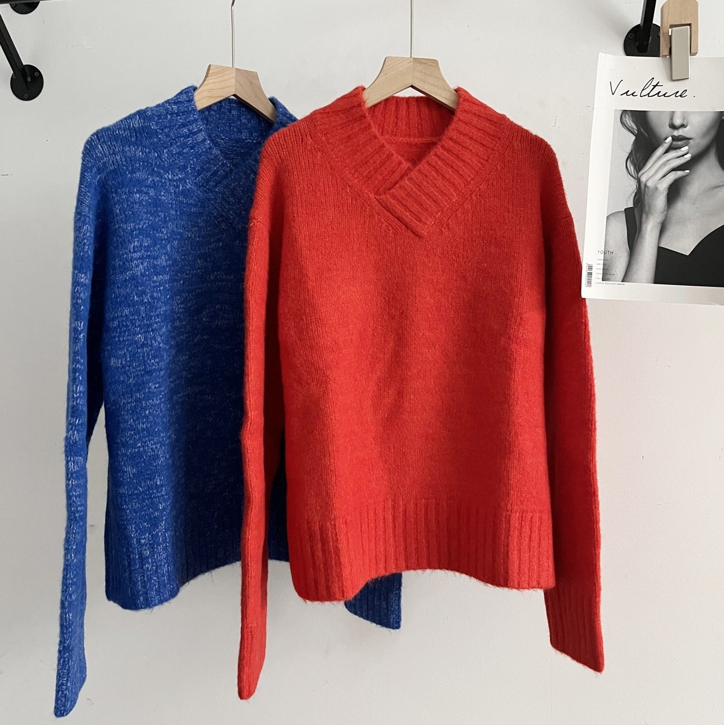 Women's Autumn And Winter Half-height V-neck Wool Blended Knitted Sweater