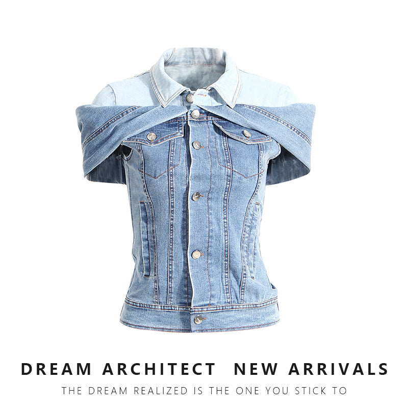 Sweet Cool Bandage Dress Shirt Slimming Denim Shirt