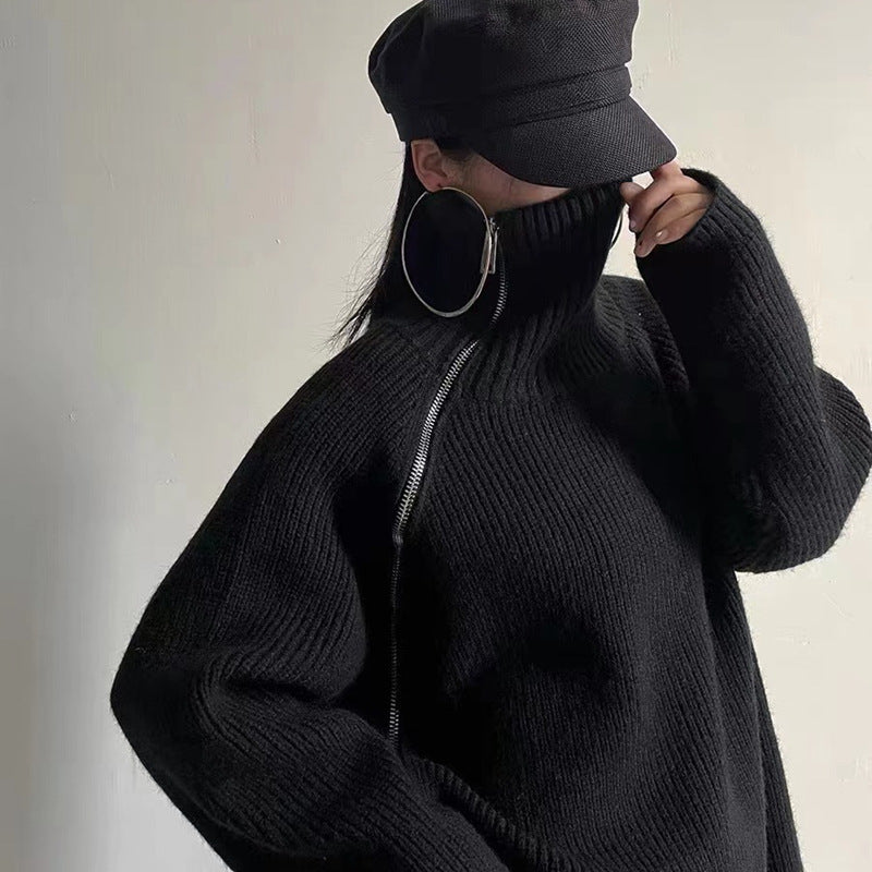 Asymmetrischer Rollkragenpullover mit Reißverschluss für Damen