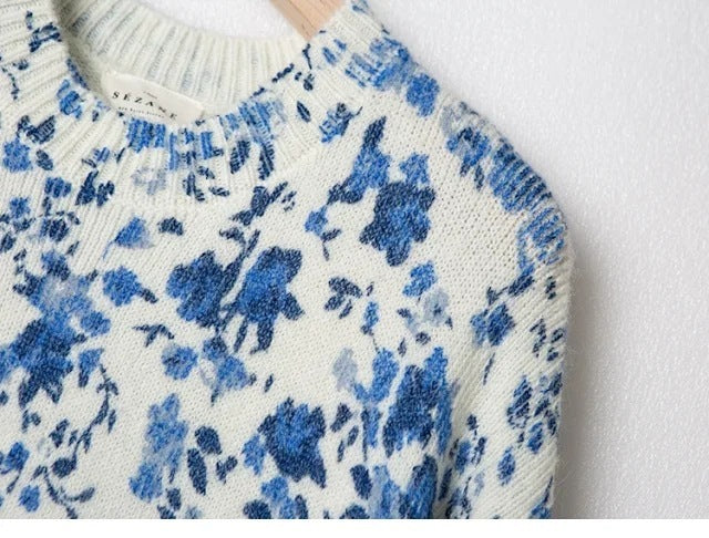 Blue Floral Print Mohair And Wool-blend Sweater