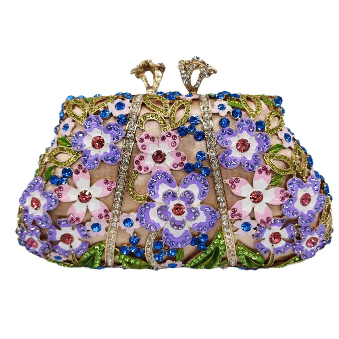 Tropfende Öl-Diamant-Abendtasche mit Blumen-Clutch in Emaille-Farbe