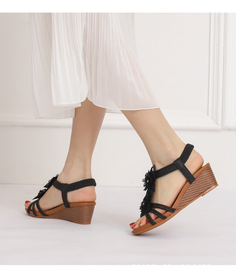 Wedge Roman Bohemian Retro Flower Vacation Sandals