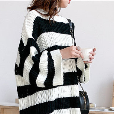 Woolen Skirt Knitwear Loose Striped Long