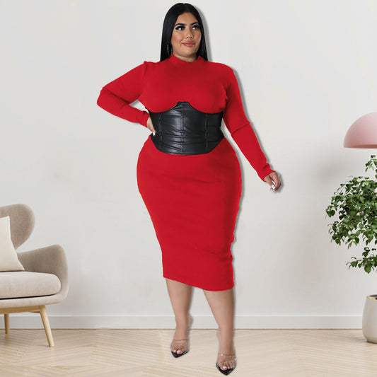 Herbst-Plus-Size-Damen-Reißverschluss-Lederkleid