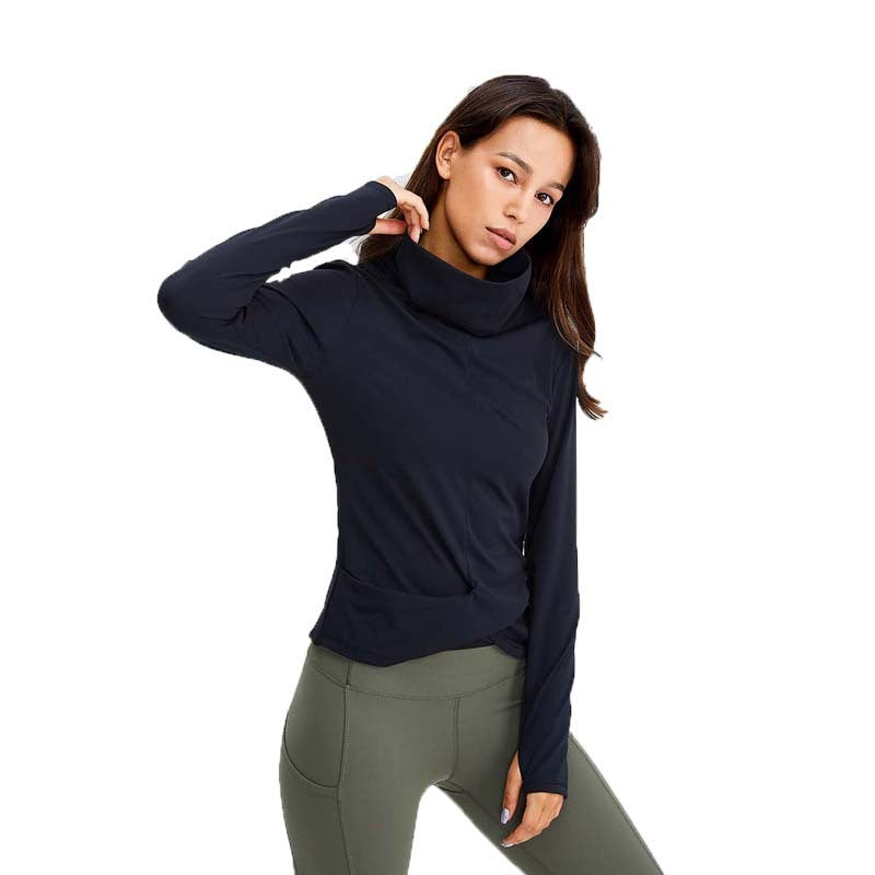 High-neck Slim Slimming High-stretch Solid Color Finger Buckle Yoga Clothing