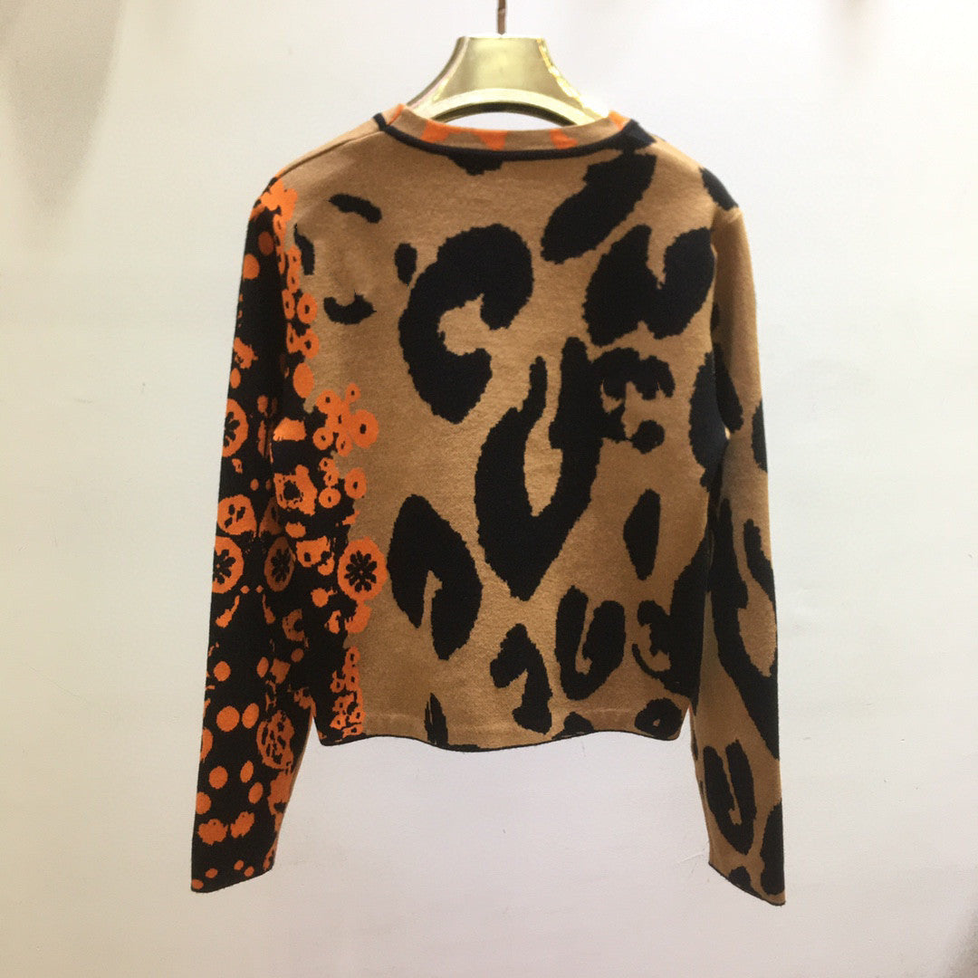 Autumn And Winter Letter Flower Contrast Color Long Sleeves Knitted Sweater