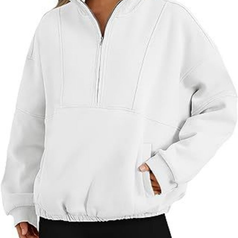 Mode Polyester Pullover Sport Casual Damen Reißverschluss Tasche