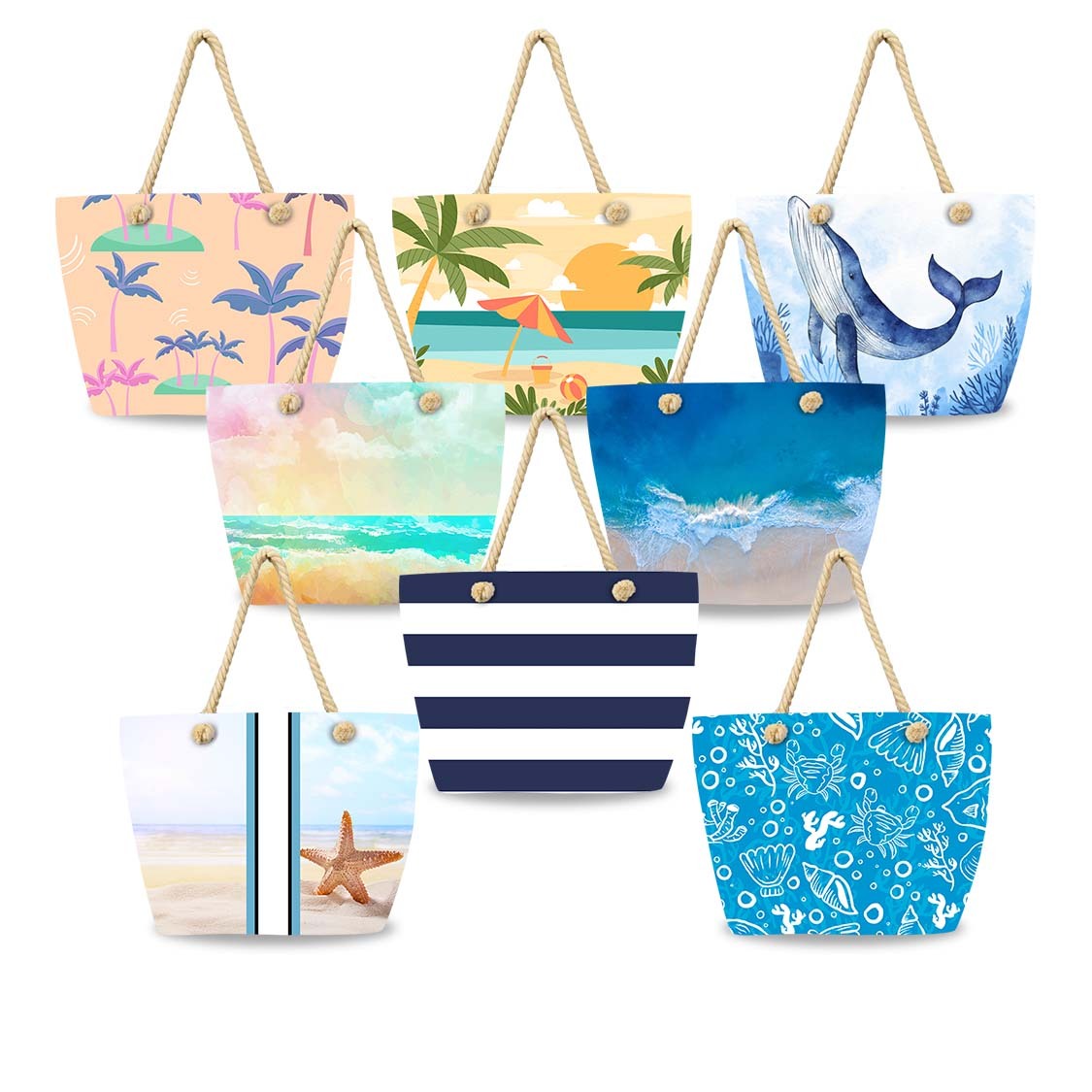 Bolsa de lona para playa para mujer, impermeable, grande, para viaje, con cremallera, reutilizable, para hacer la compra