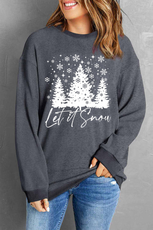 Sweatshirt mit Weihnachtsbaum-Grafik und tief angesetzter Schulterpartie