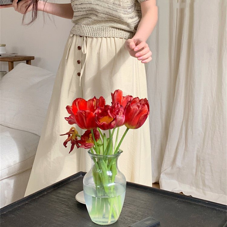 Falda con cordón a juego informal de algodón lavado a la moda para mujer
