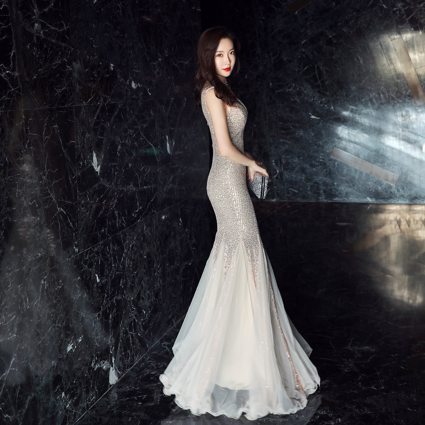 Banquet Temperament Elegant Annual Meeting Long Style Fishtail Sequins Sexy Dress