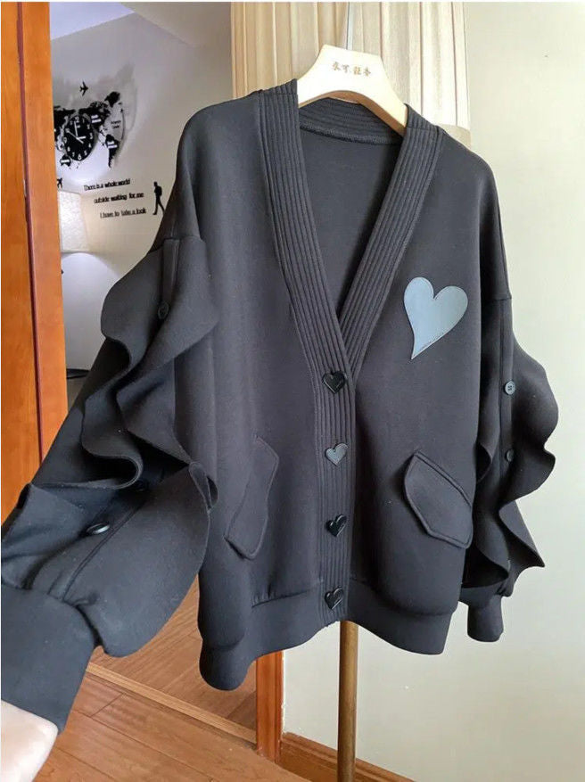 Chaqueta casual holgada con manga de encaje para mujer