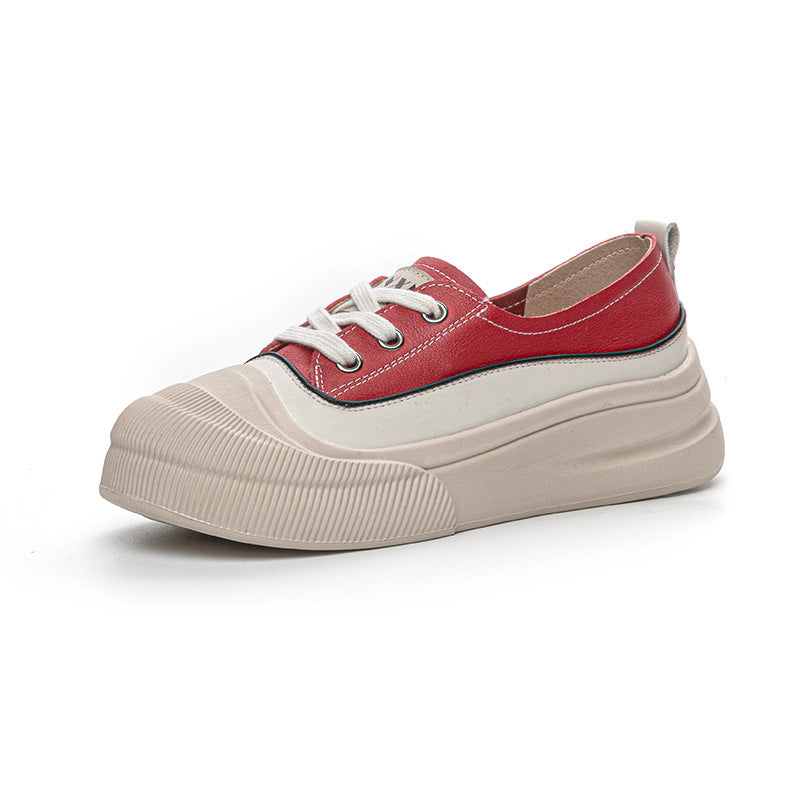 Zapatos de mujer de piel auténtica en color blanco con plataforma y cordones a juego