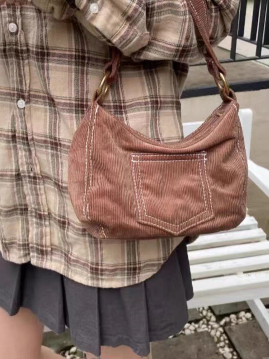 Modische, schlichte Schultertasche aus Cord für Damen