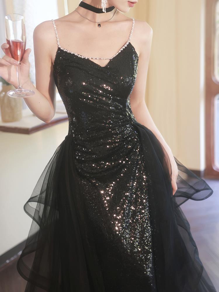 Black Banquet Evening Dress Sequined High Sense