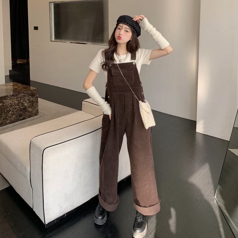 Corduroy Overalls Women's Design Sense Niche Spring Fashion Korean Version Loose Small Jumpsuit