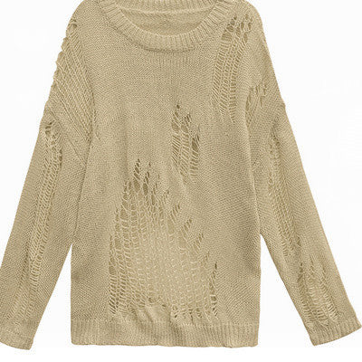 Hohl Langarm Strickpullover Bluse Pullover Top