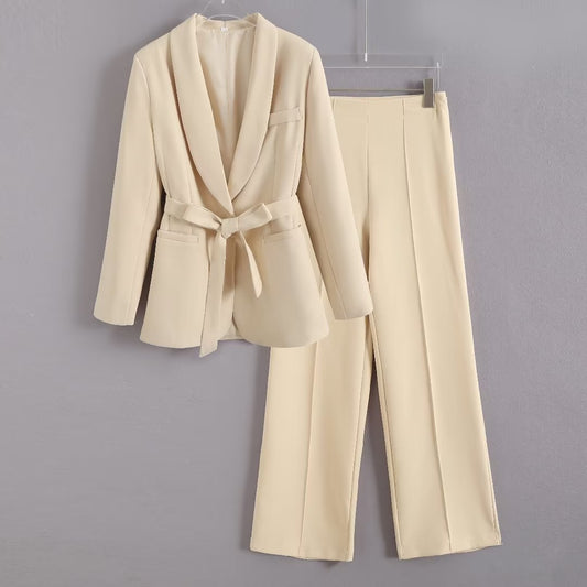 Women's Matching Belt Dress Small Suit Coat Casual Pants Set