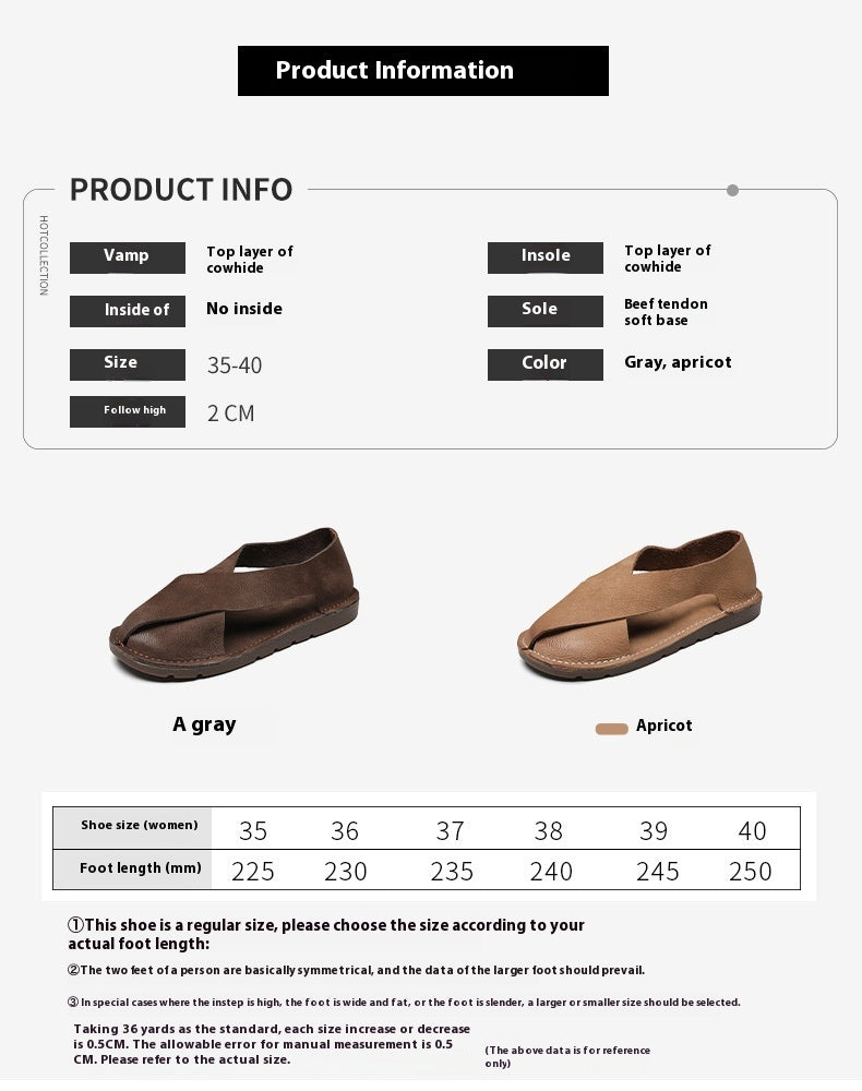 Handgemachte Römersandalen Damen Zehenkappe Seite leer Slip-on