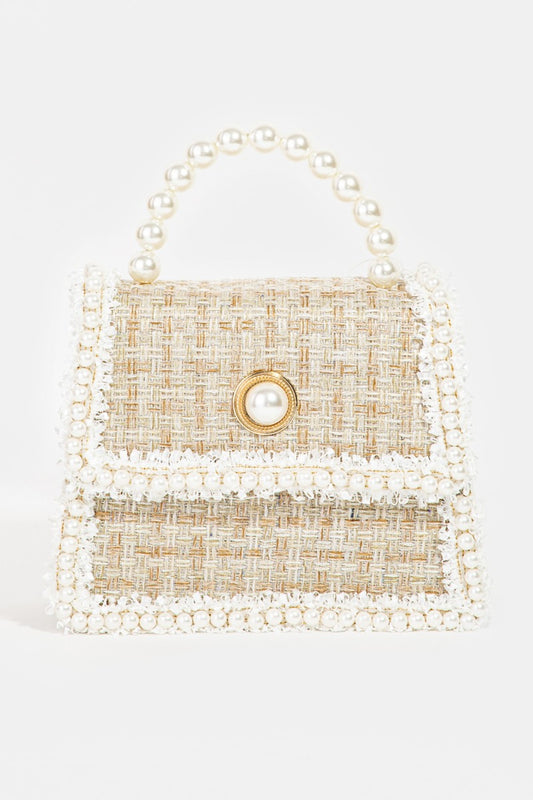 Fame Pearly Trim Woven Handtasche