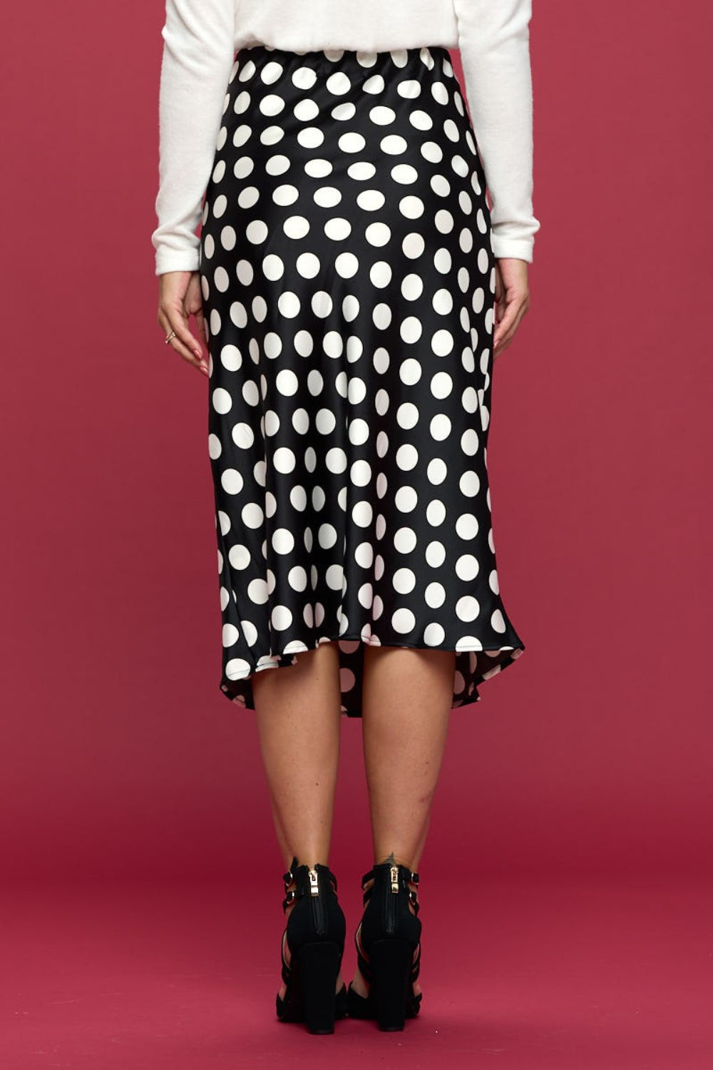 RENEE C Polka Dot Satin Midirock